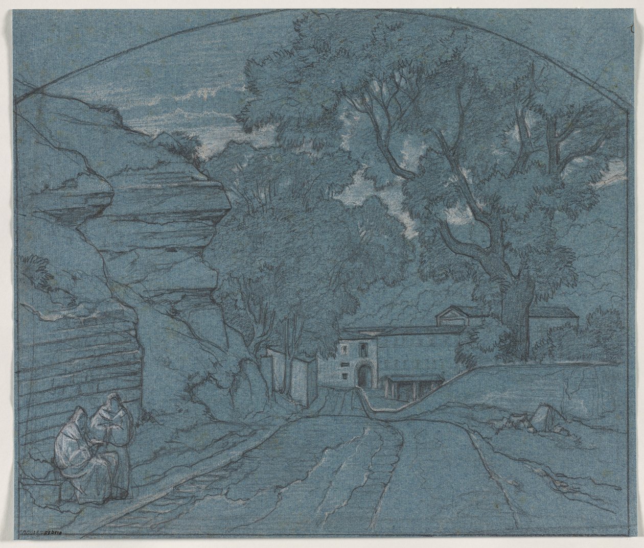Paysage avec deux moines - François Edouard Bertin