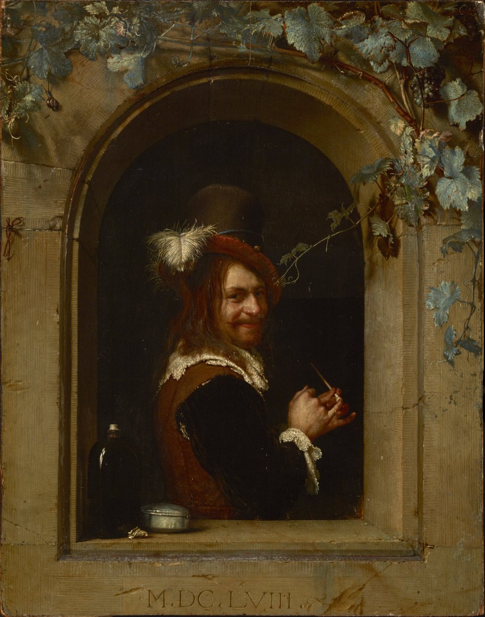 Homme avec pipe à la fenêtre - Frans van Mieris the Elder  