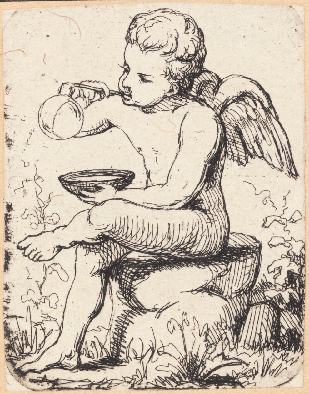 Génie, soufflant des bulles de savon - Frans Schwartz