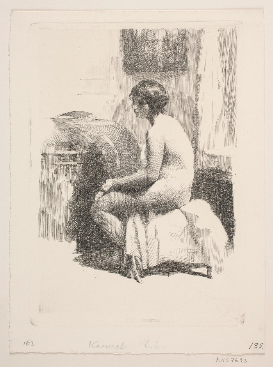 Modèle féminin nu, assis dans une pièce - Frans Schwartz