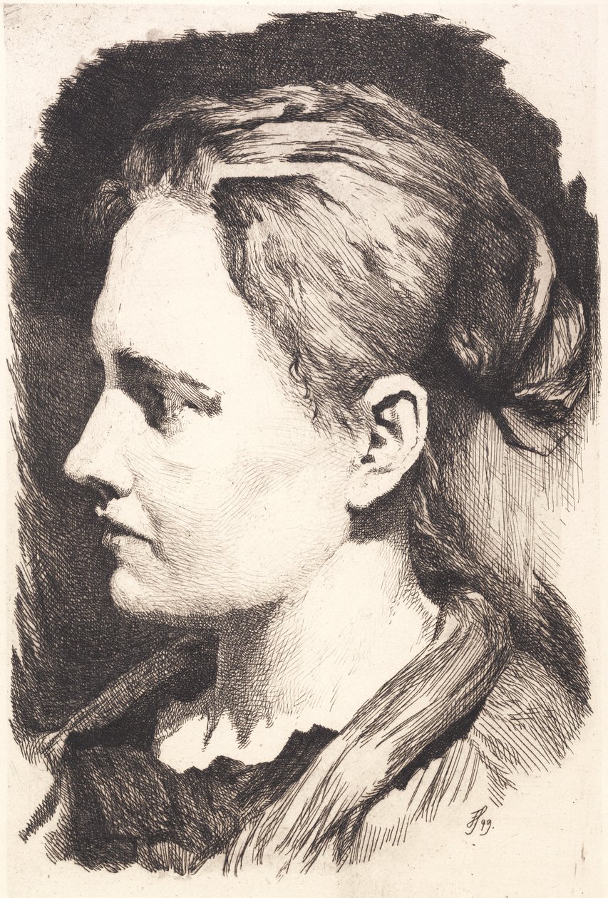 Jeune fille de profil avec cheveux relevés - Frans Schwartz