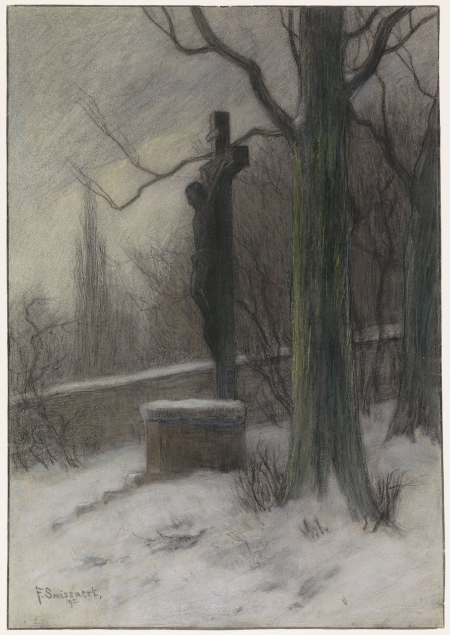 Crucifix dans une forêt enneigée - Frans Alexander Evert Lodewijk Smissaert