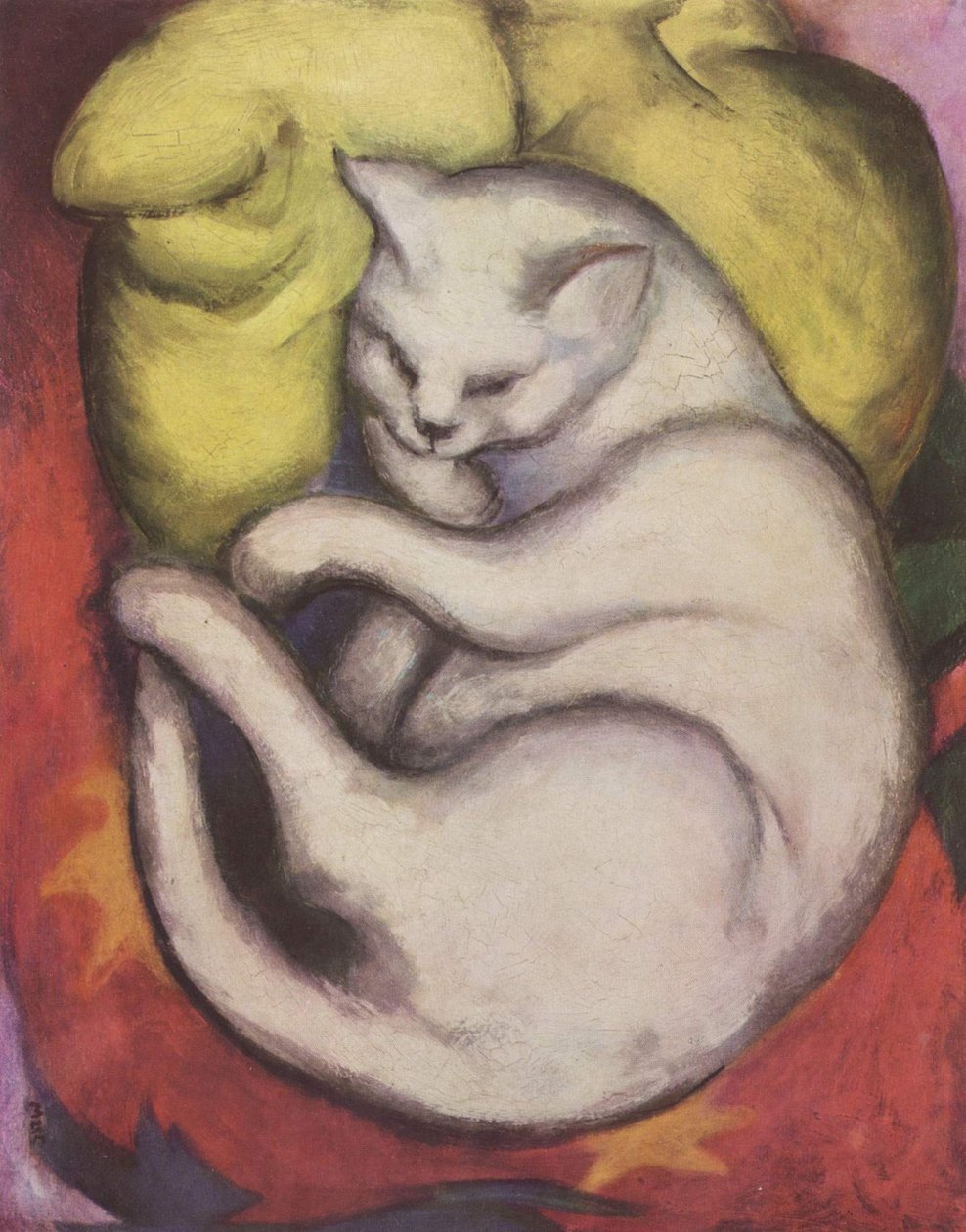 Chat sur coussin jaune - Franz Marc