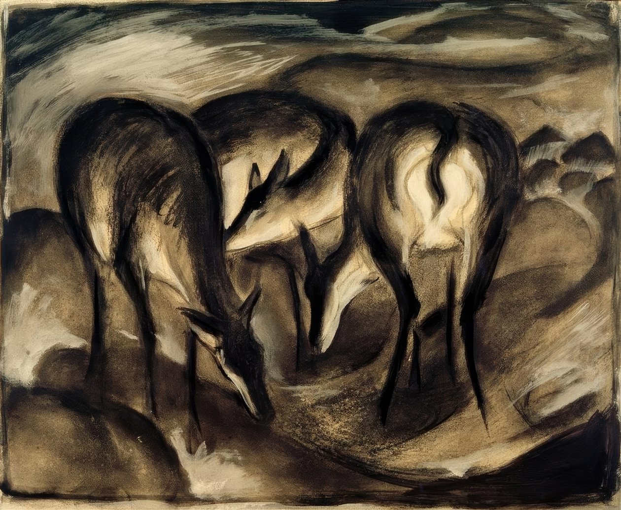 Chevreuils à la source (Trois chevreuils) - Franz Marc