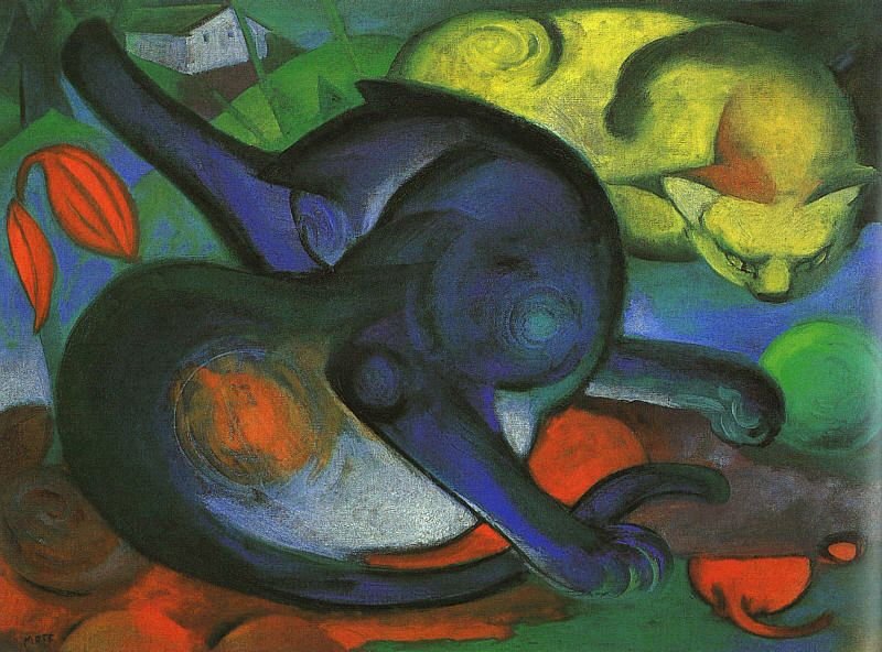 Deux chats, bleu et jaune - Franz Marc