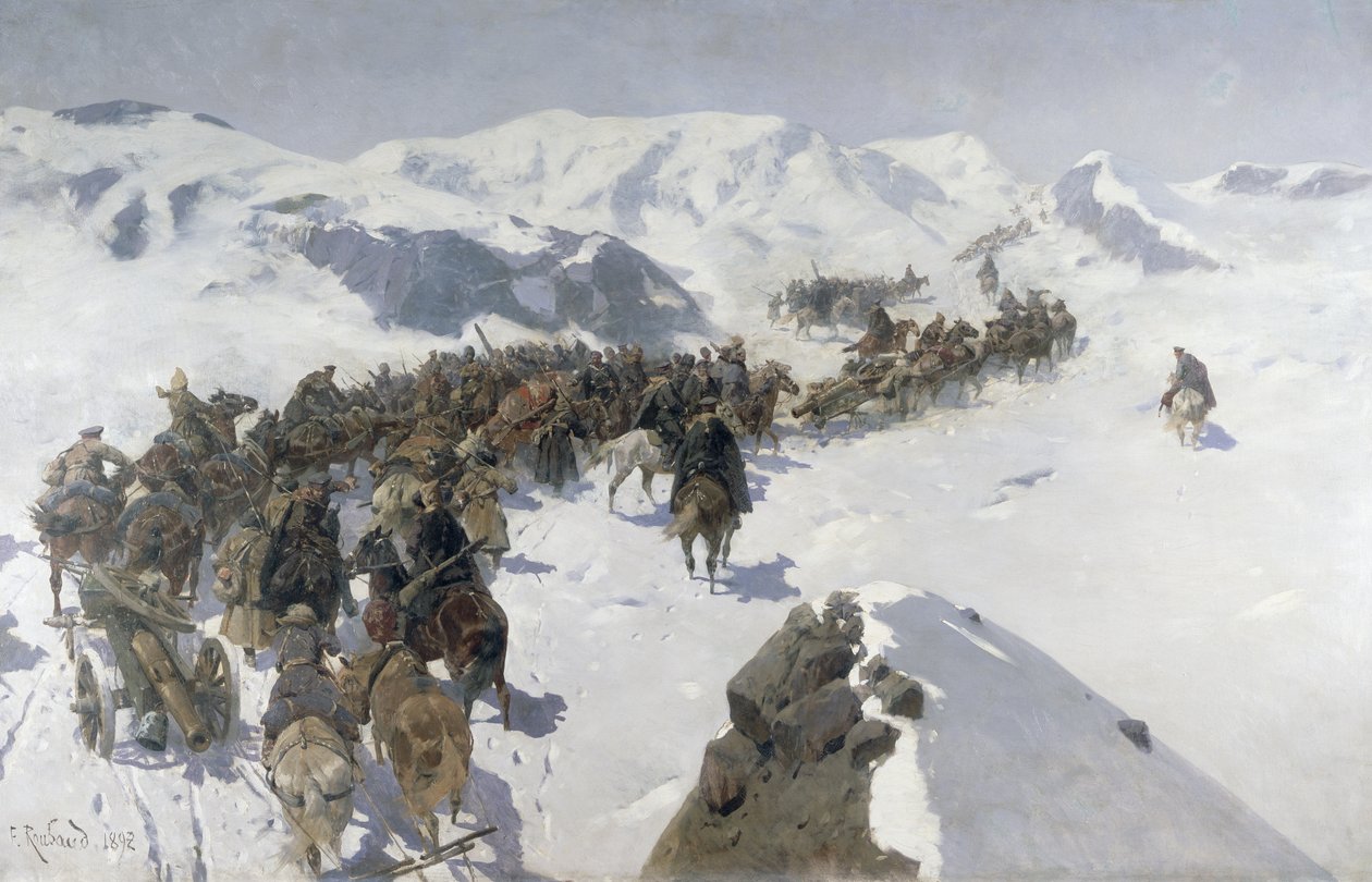 Le comte Argutinsky traversant la chaîne du Caucase, 1892 - Franz Roubaud