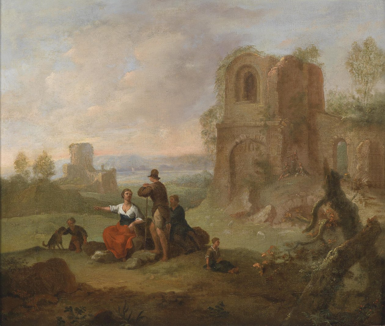Paysage de ruines avec des voyageurs se reposant - Franz Ferg