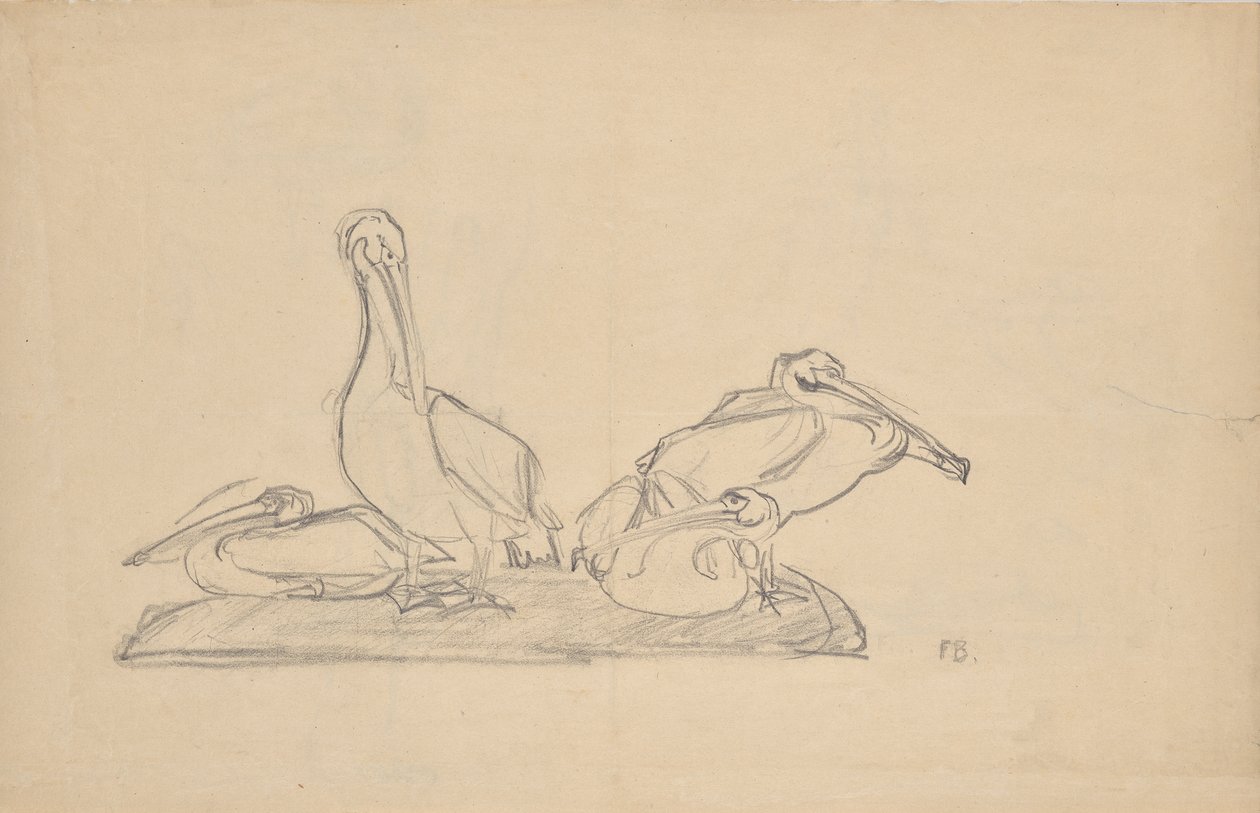 Esquisse pour un groupe de pélicans - Franz Barwig d. Ä.