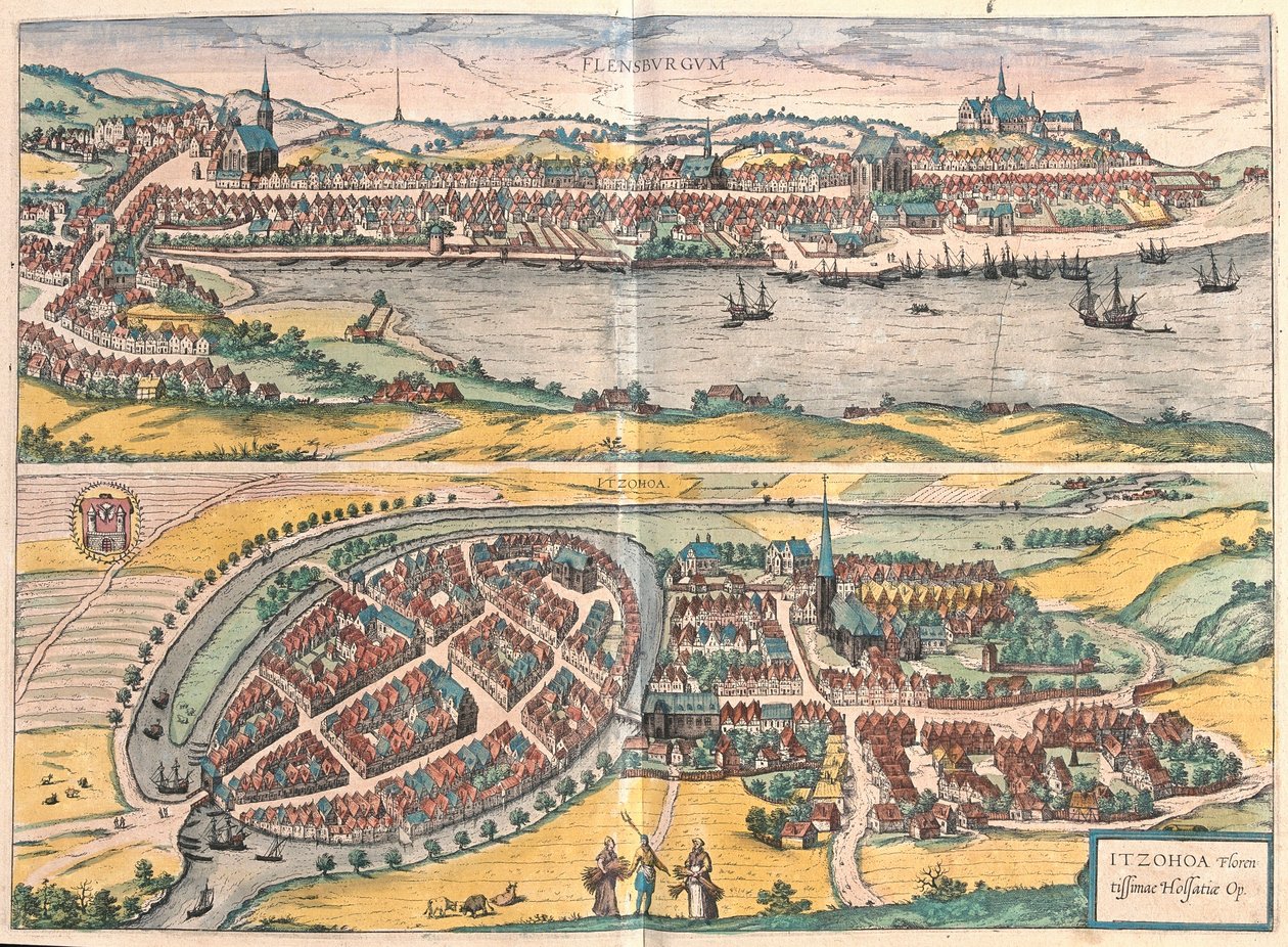 Flensburg et Itzehoe, Allemagne (gravure) - Franz Hogenberg