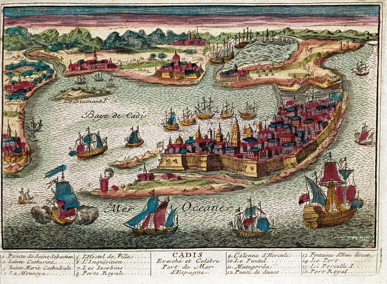 Carte de Cadix - Espagne (gravure) - Franz Hogenberg
