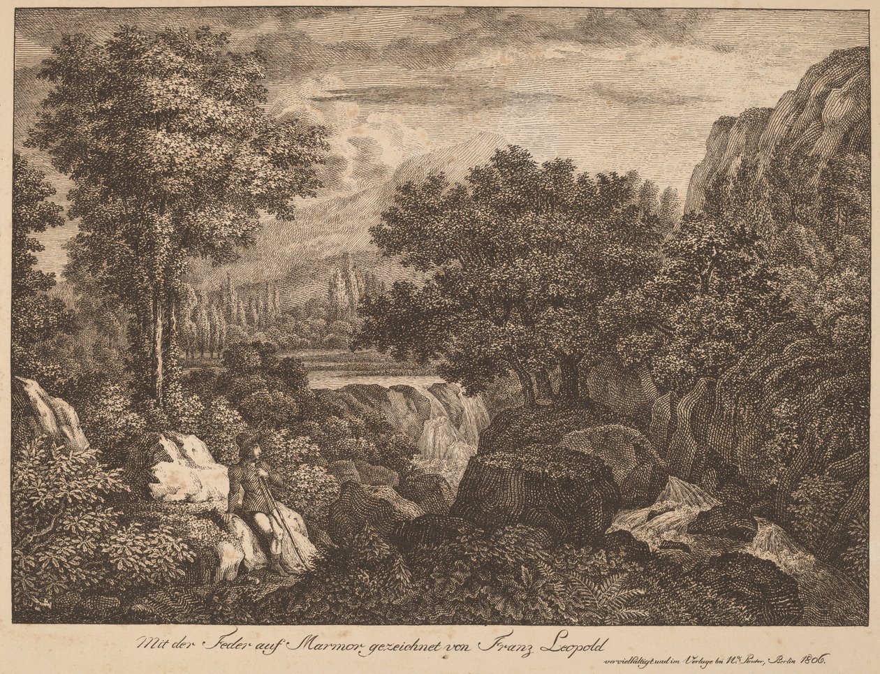 Voyageurs se reposant dans un paysage montagneux - Franz Joseph Leopold