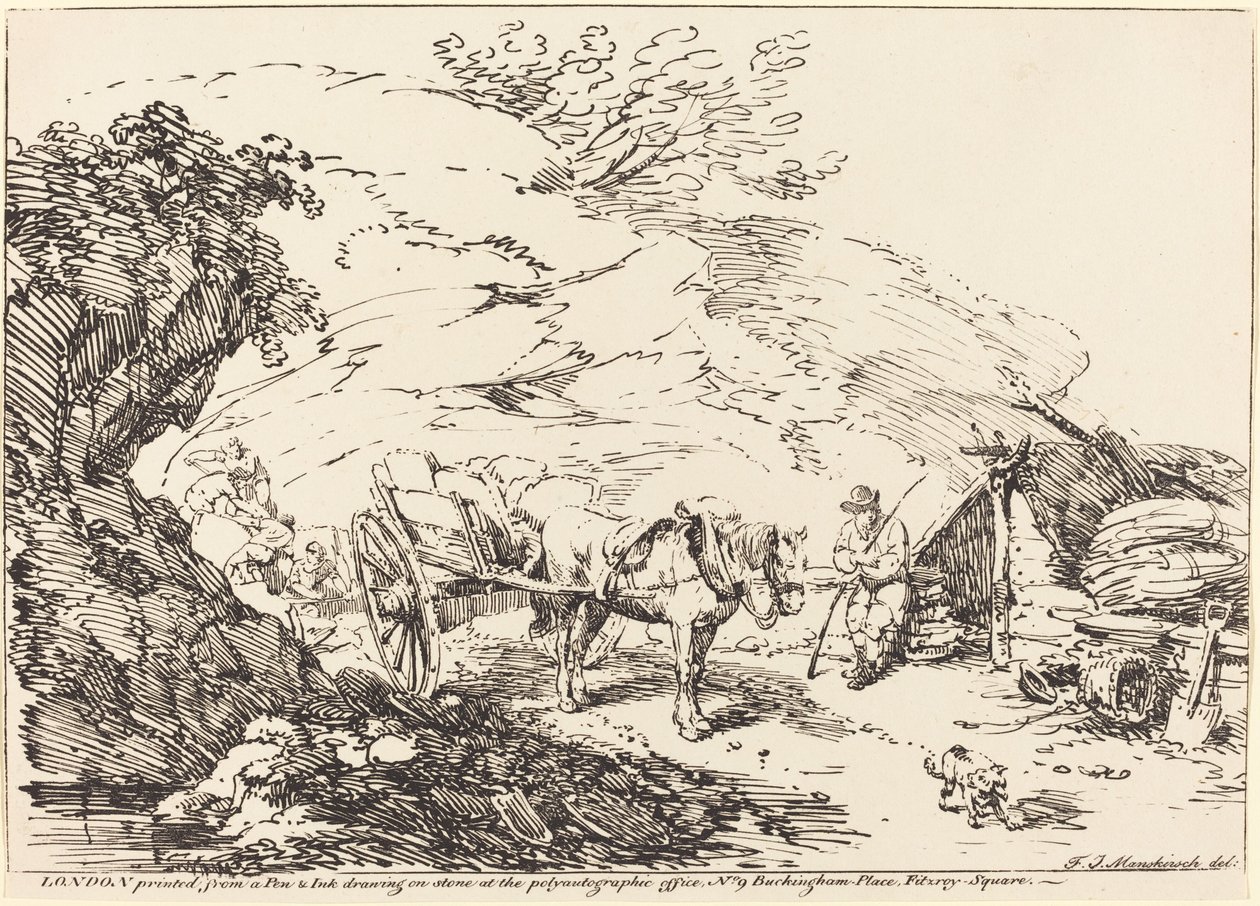 Cheval et charrette dans la carrière - Franz Joseph Manskirch