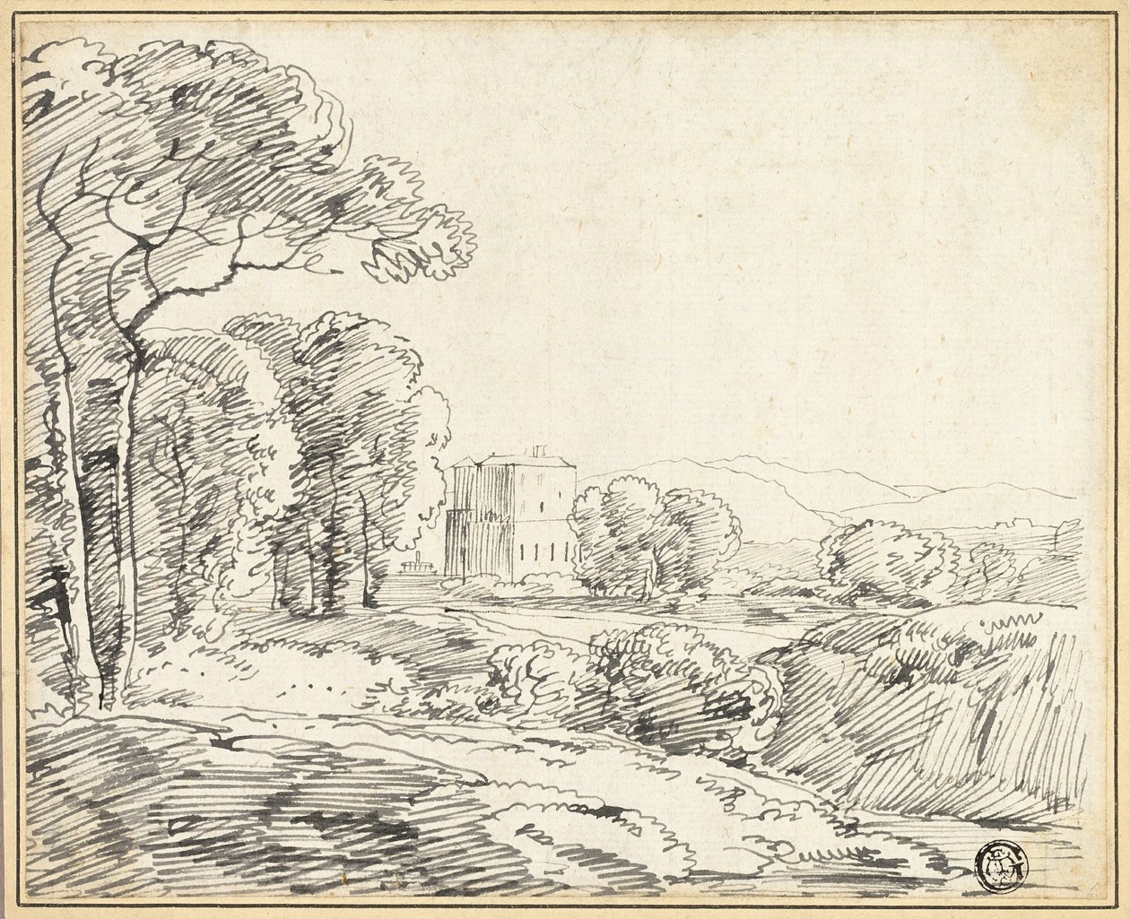 Paysage, maison dans un parc - Franz Kobell