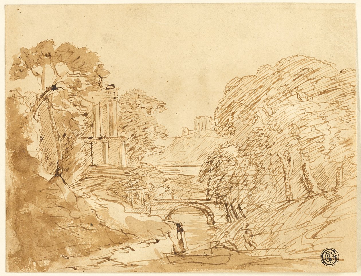 Paysage avec pont et ruines - Franz Kobell