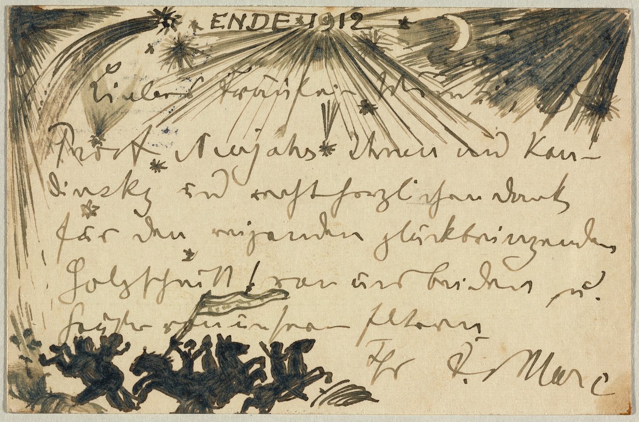 Vœux du Nouvel An, carte postale à Gabriele Münter à Munich - Franz Marc