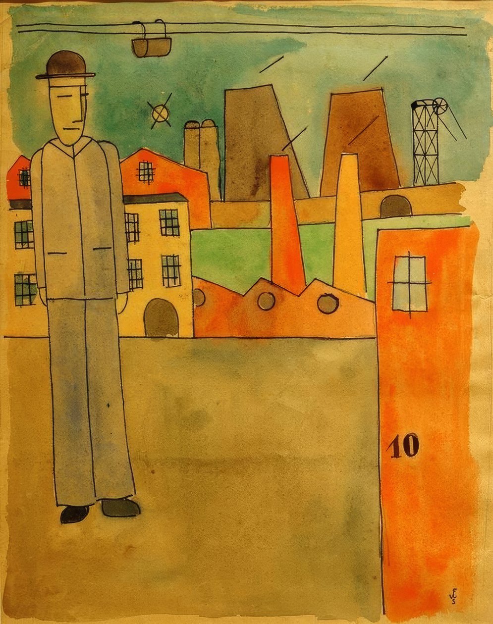 Homme avec chapeau à côté des usines - Franz Wilhelm Seiwert
