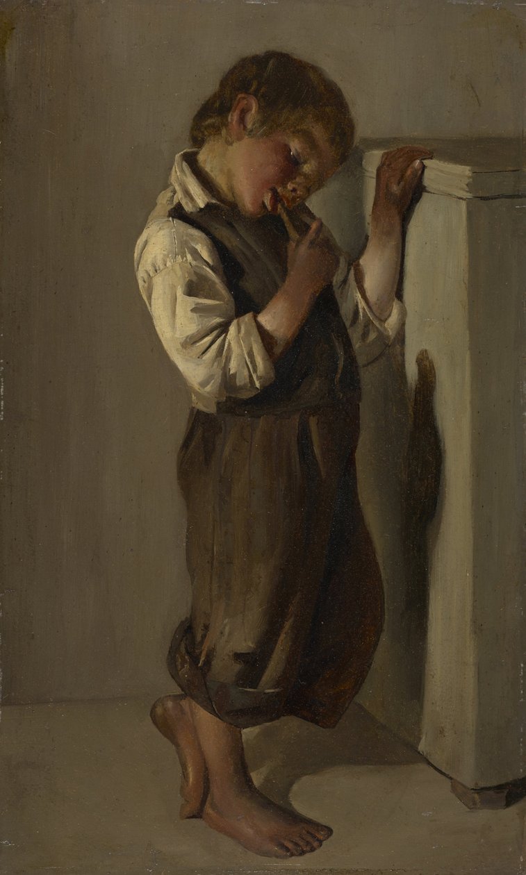 Garçon fermier mangeant du pain dans la pièce - Franz von Lenbach