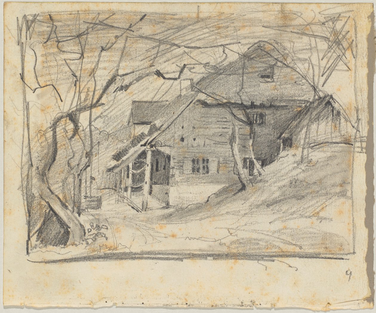Ferme sous des arbres nus - Franz von Lenbach