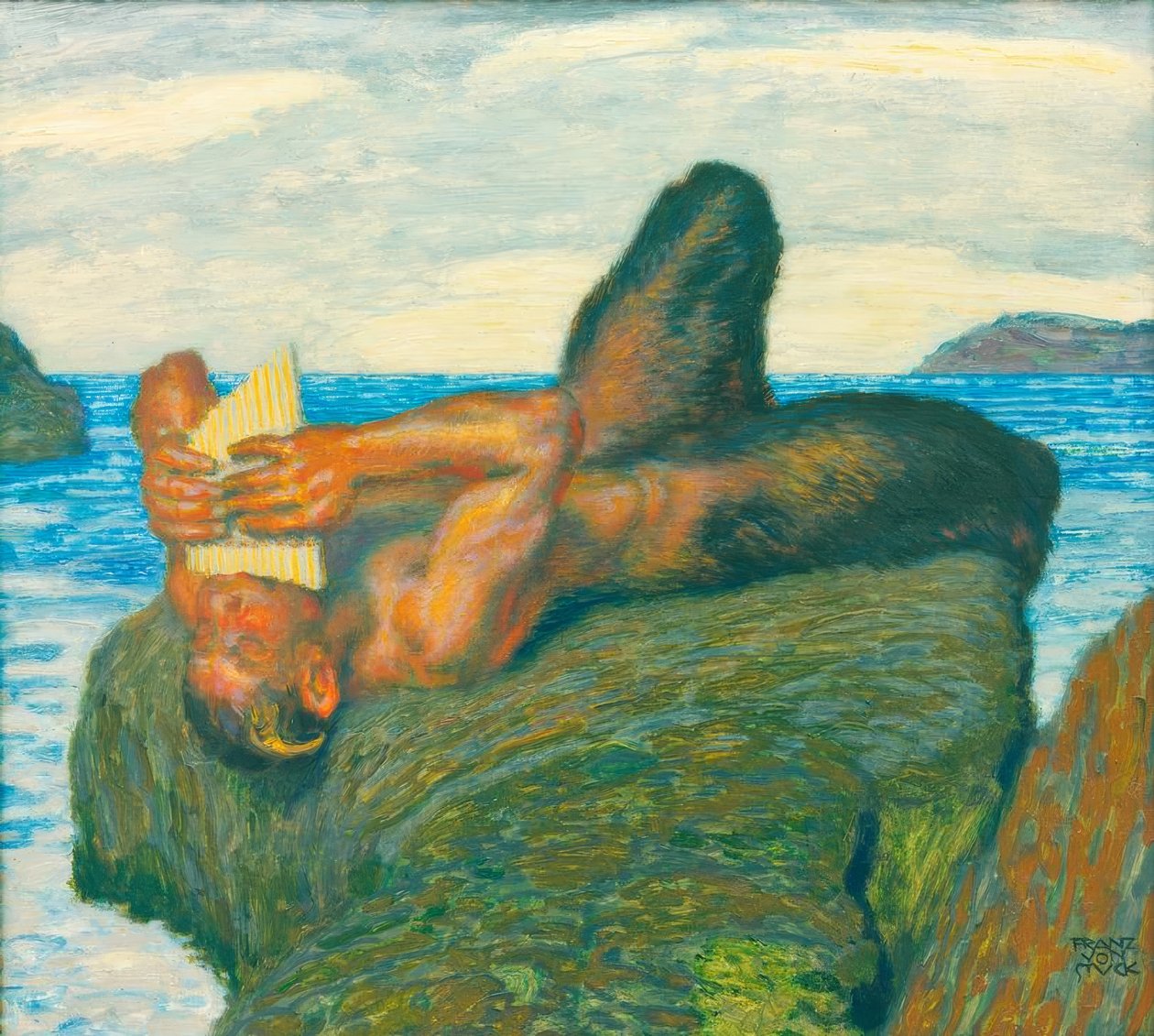 Faune jouant de la syrinx au bord de la mer - Franz von Stuck