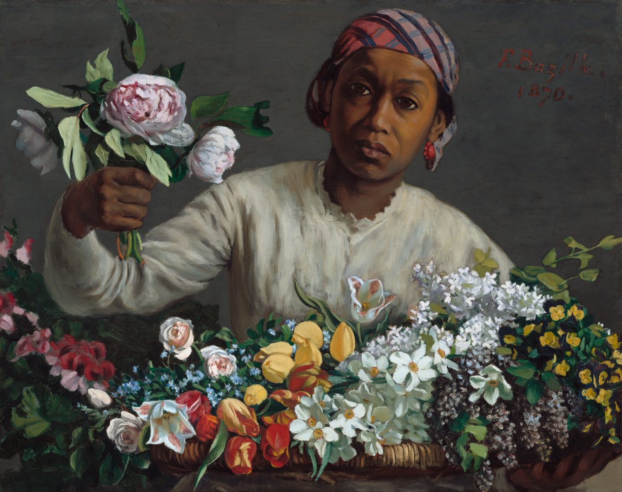 Jeune femme avec des pivoines - Frédéric Bazille