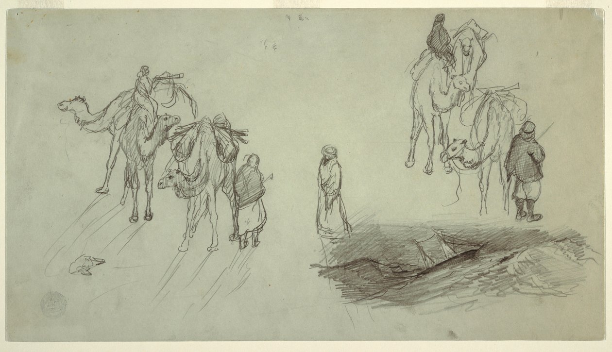 Dessin, Chameaux et cavaliers ; Sailbo, 1868 - Frederic Edwin Church