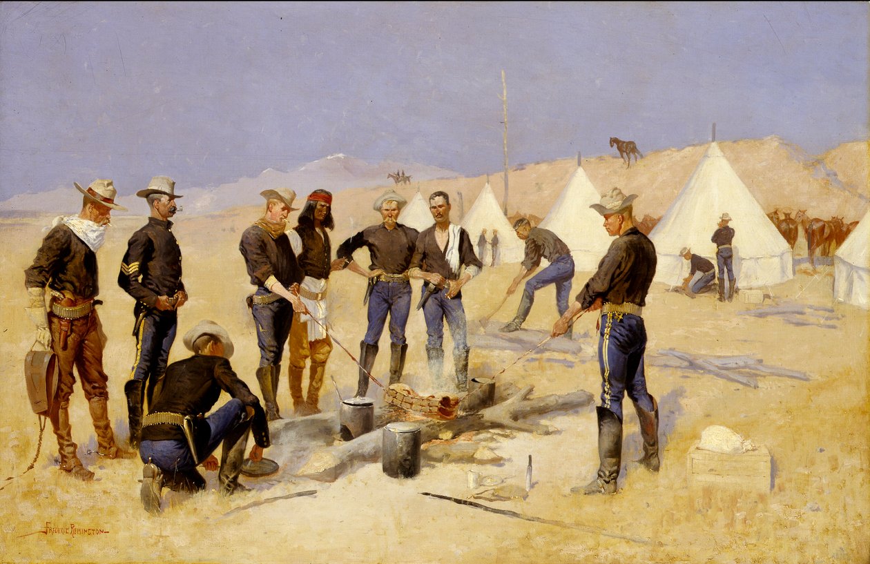 Rôtir le bœuf de Noël dans un camp de cavalerie - Frederic Remington