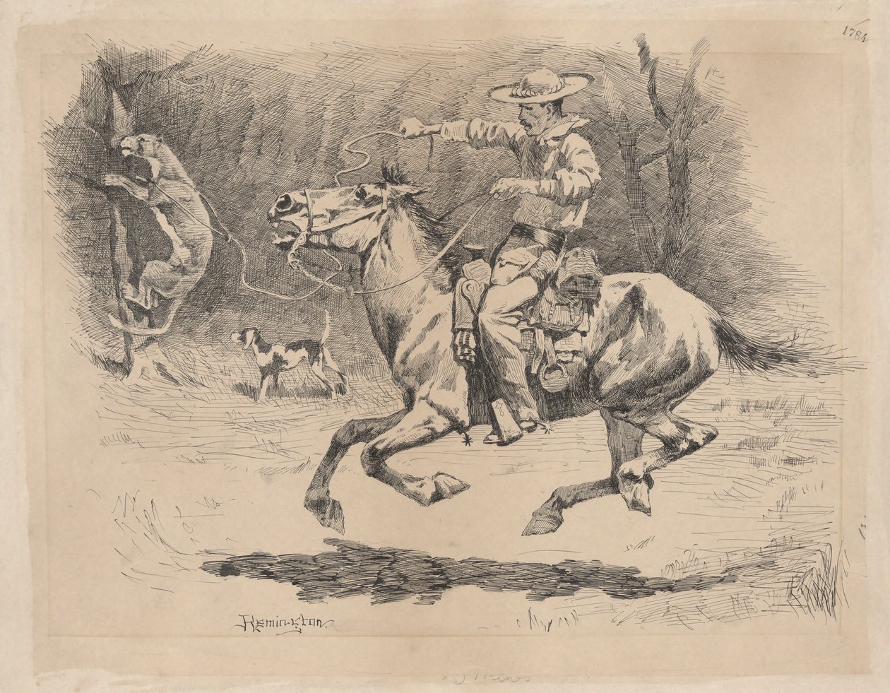 Éperonnant son cheval à la poursuite - Frederic Remington