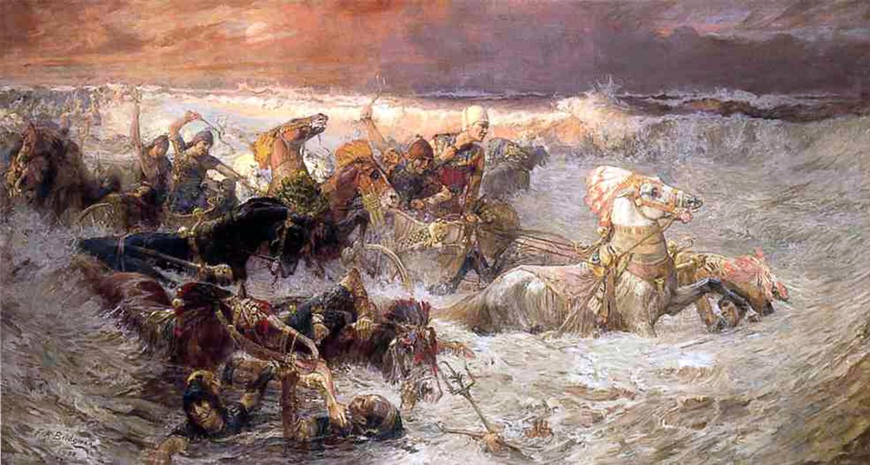 Pharaon et son armée noyés dans la mer Rouge, 1900 - Frederick Arthur Bridgman