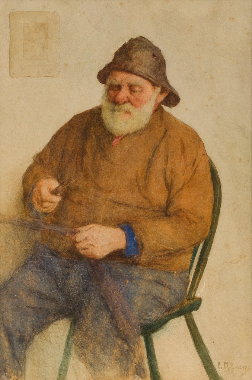 Pêcheur réparant des filets - Frederick James McNamara Evans