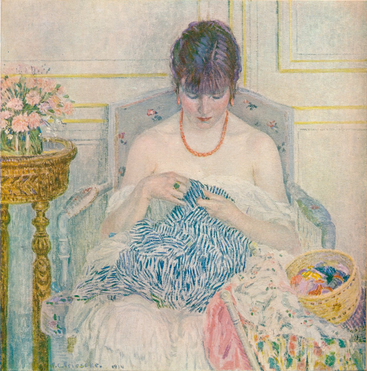 Une fille cousant, vers 1894-1914 - Frederick Carl Frieseke