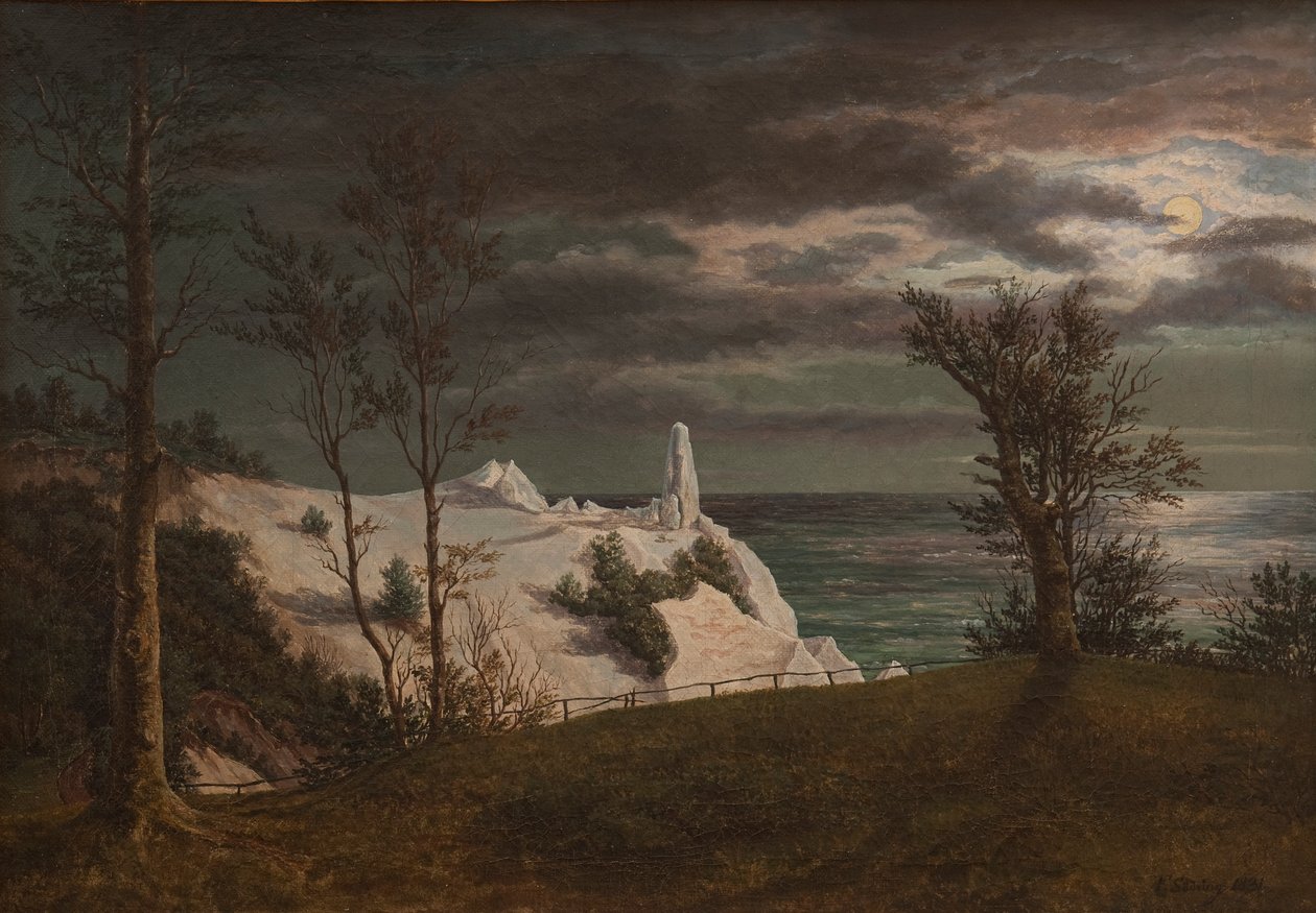 Sommerspiret à Møns Klint. Clair de lune - Frederik Sødring