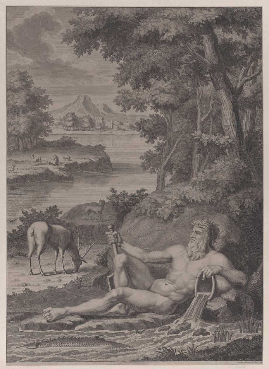 Dieu de la rivière dans un paysage, 1725 - Frederik Ottens