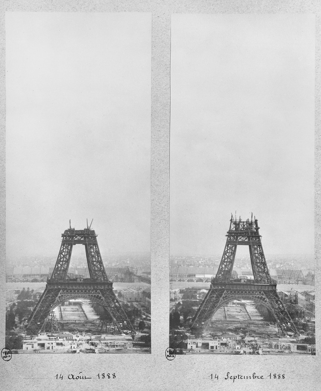 Deux vues de la construction de la Tour Eiffel, Paris, 14 août et 14 septembre 1888 - French Photographer