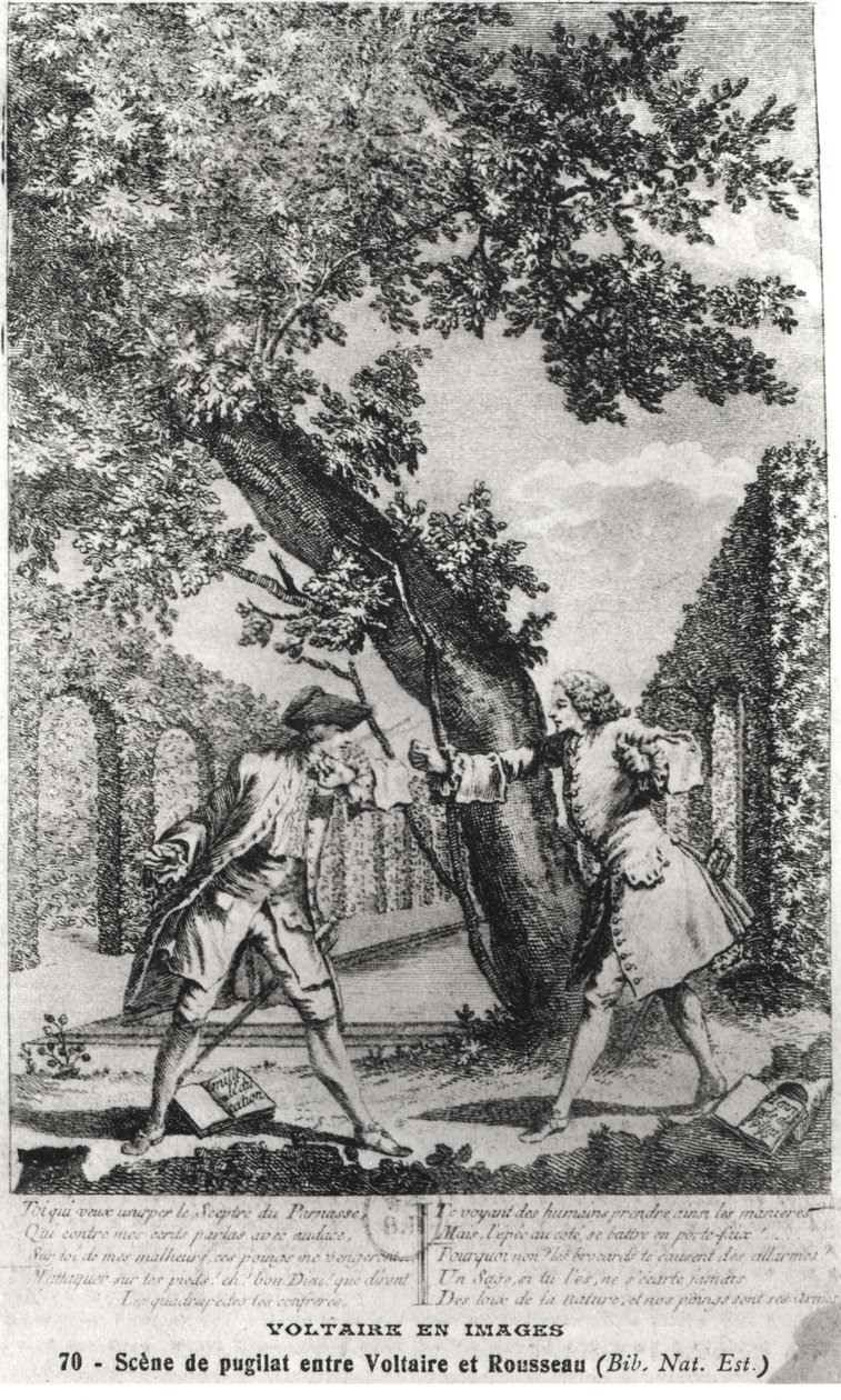 Dispute entre Jean-Jacques Rousseau (1712-78) et Voltaire (1694-1778) - French School