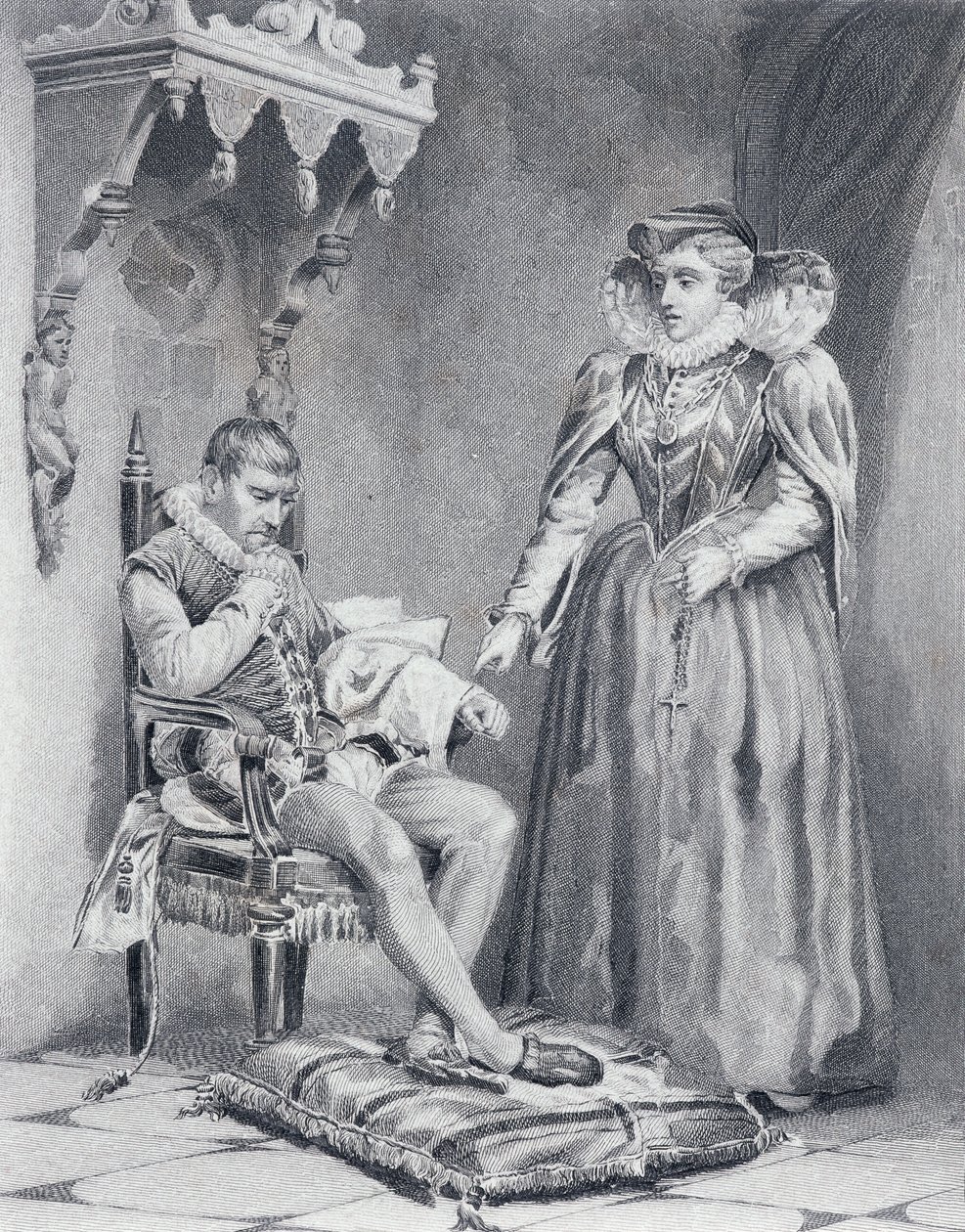 Charles IX (1550-1574), roi de France, avec sa mère Catherine de Médicis (1519-1589), régente de France de 1560 à 1574 - French School