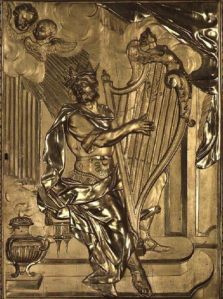 David jouant de la harpe (détail) - French School
