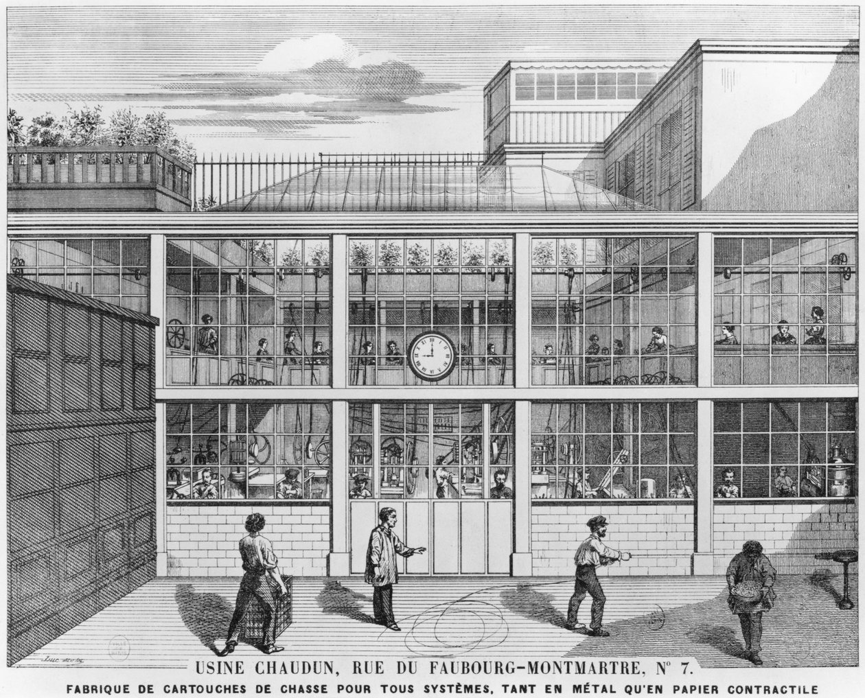 Usine de cartouches de fusil, Usine Chaudun, rue du Faubourg Montmartre 7, Paris, gravé par Luc (19ème siècle) - French School