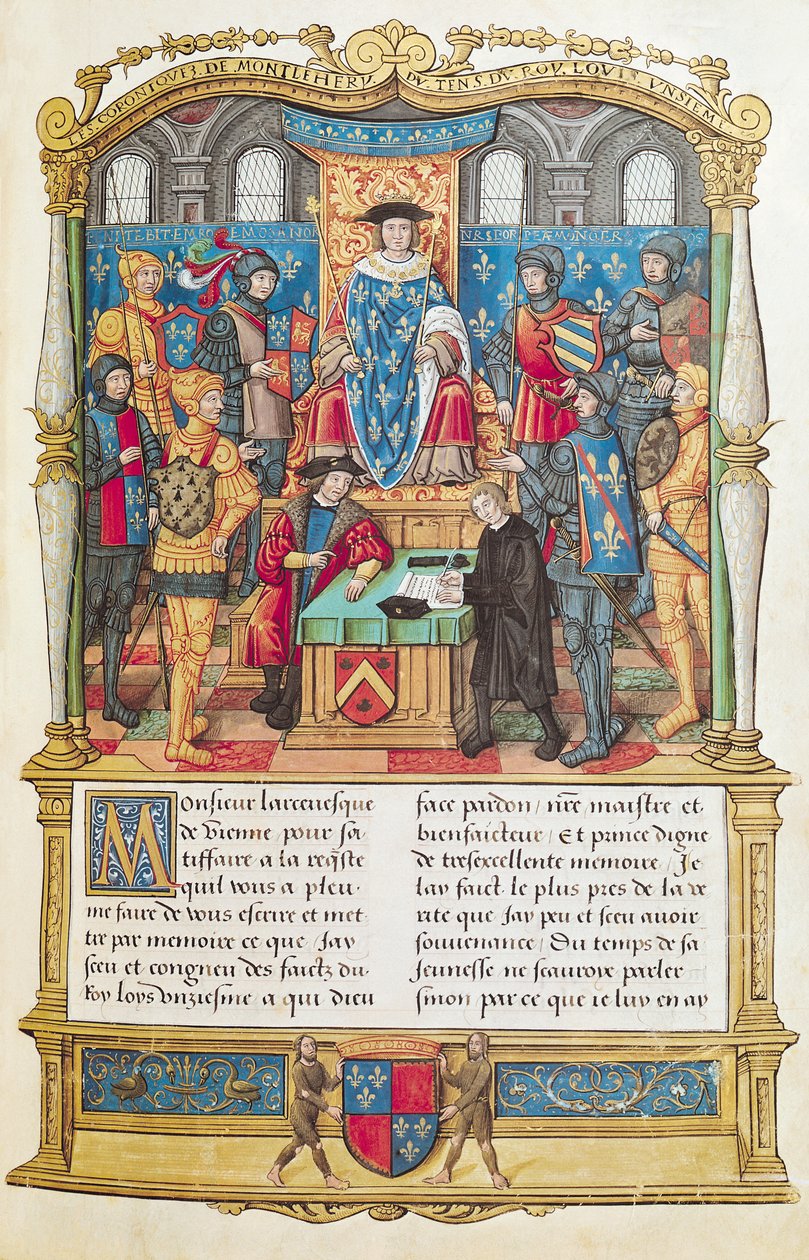 Ms 18 fol 1r Présentation des Mémoires à Louis XI, tiré des Mémoires de Philippe de Commynes - French School
