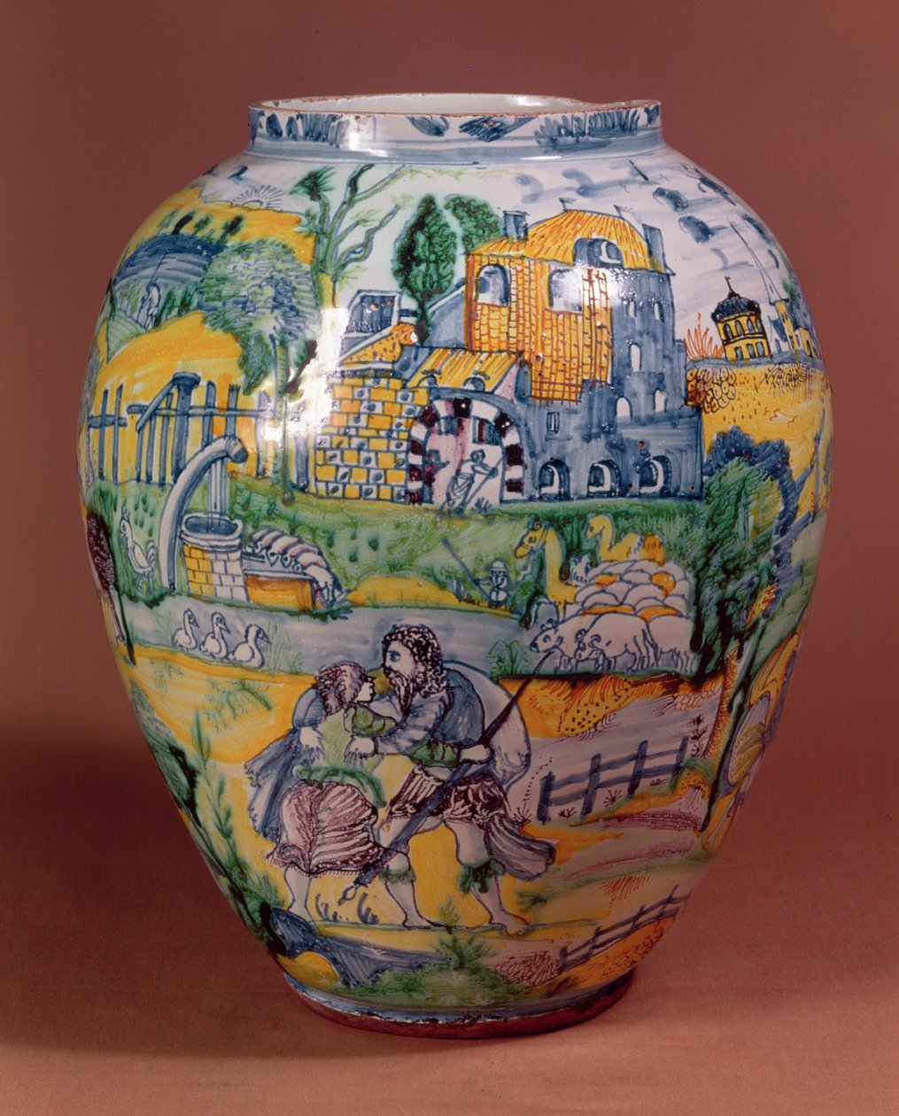 Vase en faïence de Nevers peint avec des scènes de l