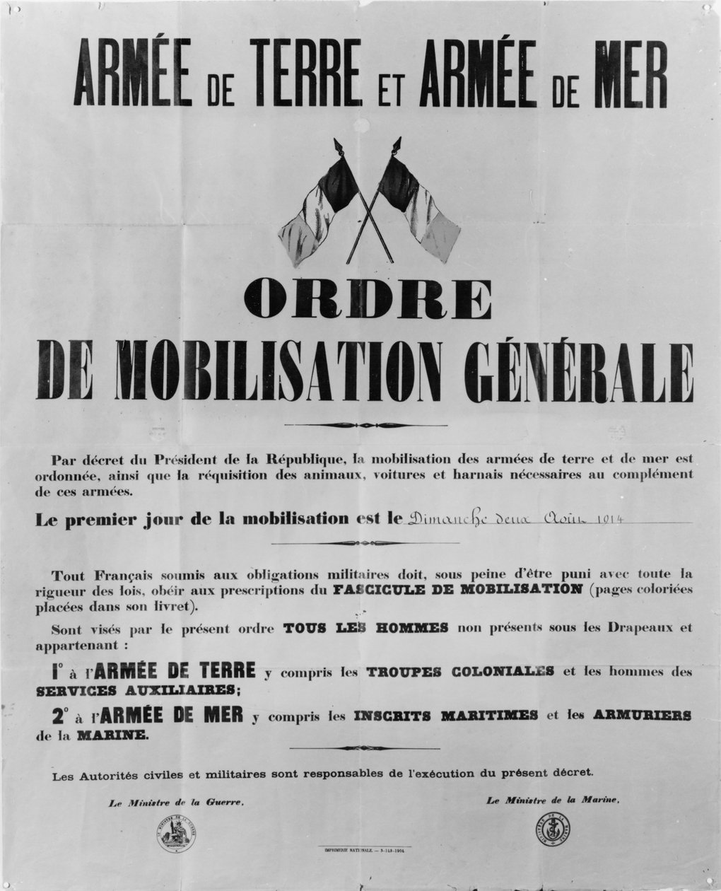 Ordre de mobilisation générale, 1914 - French School