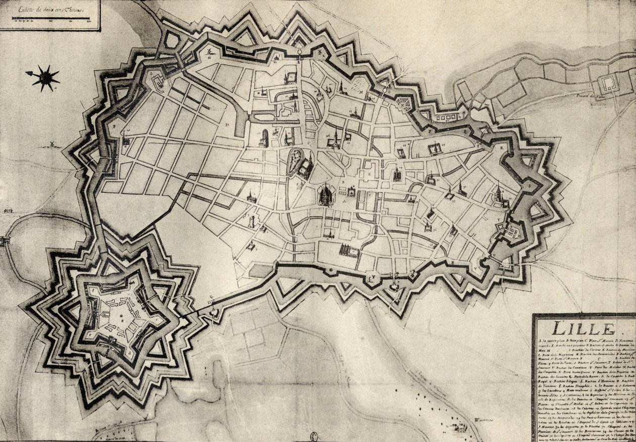 Plan et fortifications de Lille vers 1670, de 