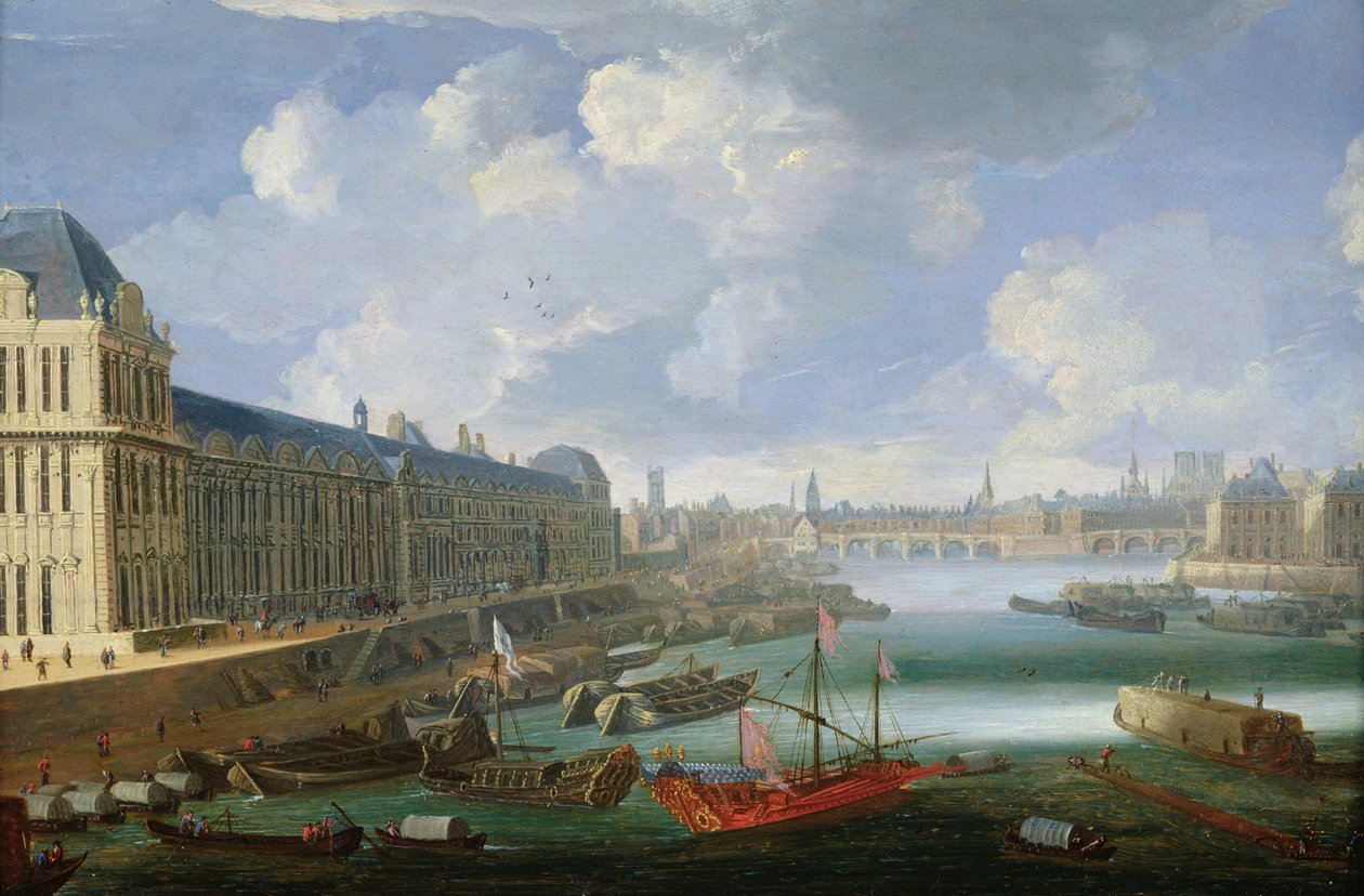 La Seine vue vers le Pont-Neuf, le Louvre et le Collège Mazarin, c. 1675 - French School