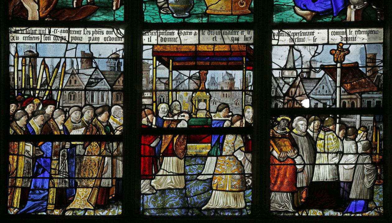 Vitrail représentant une procession du Saint-Sacrement (détail), 1530 - French School