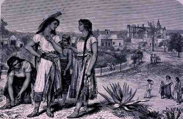 Jeunes filles de Tula, de The Ancient Cities of the New World, par Claude-Joseph-Désiré Charnay, pub. 1887 - French School