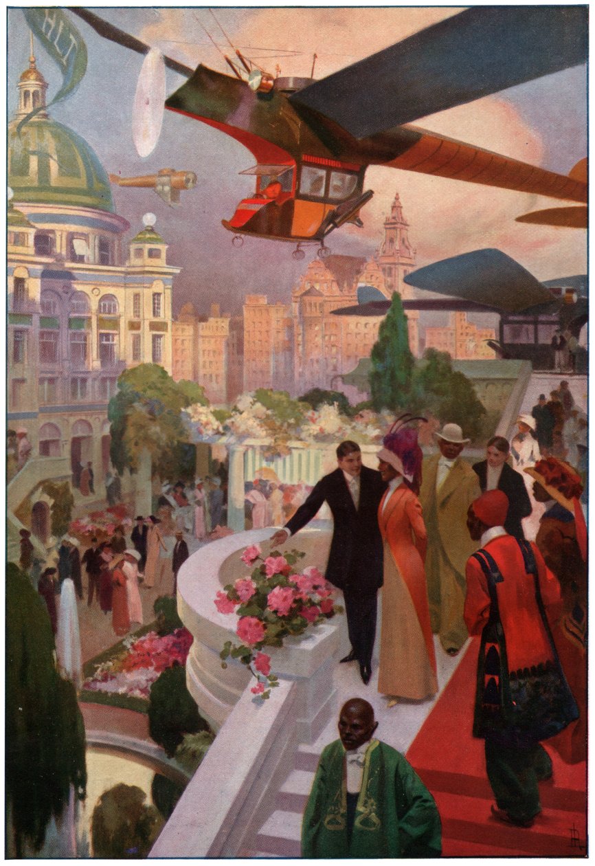 Avions dans le futur. vers 1910 - French School