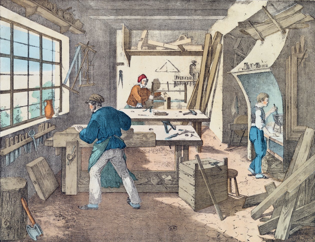 Atelier de charpentiers, vers 1860 - French School