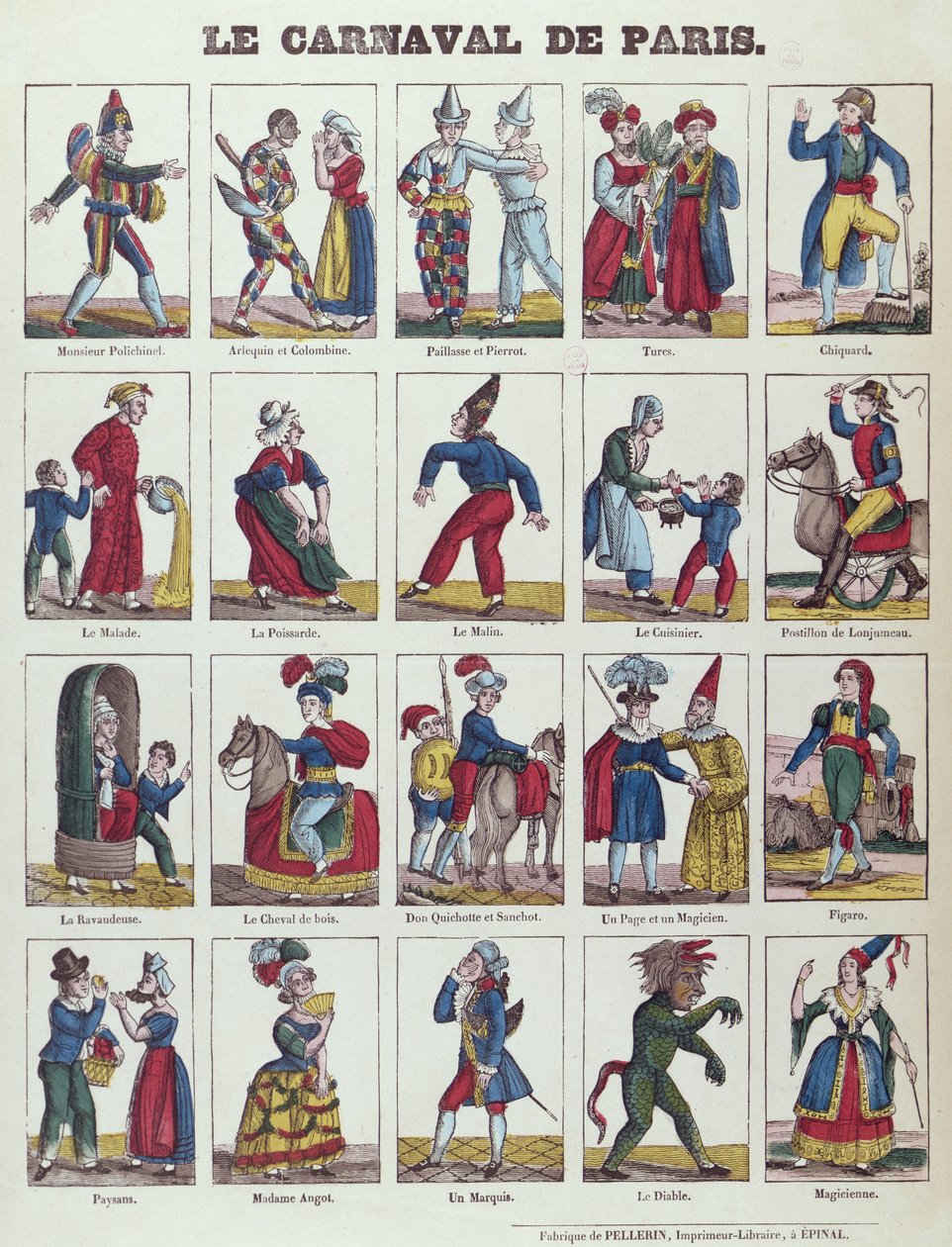 Personnages du Carnaval de Paris, vers 1840 - French School