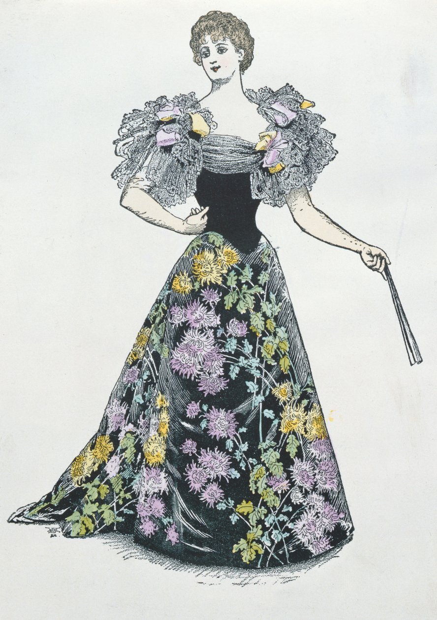 Robe de soirée avec motif de chrysanthème, 1894 - French School