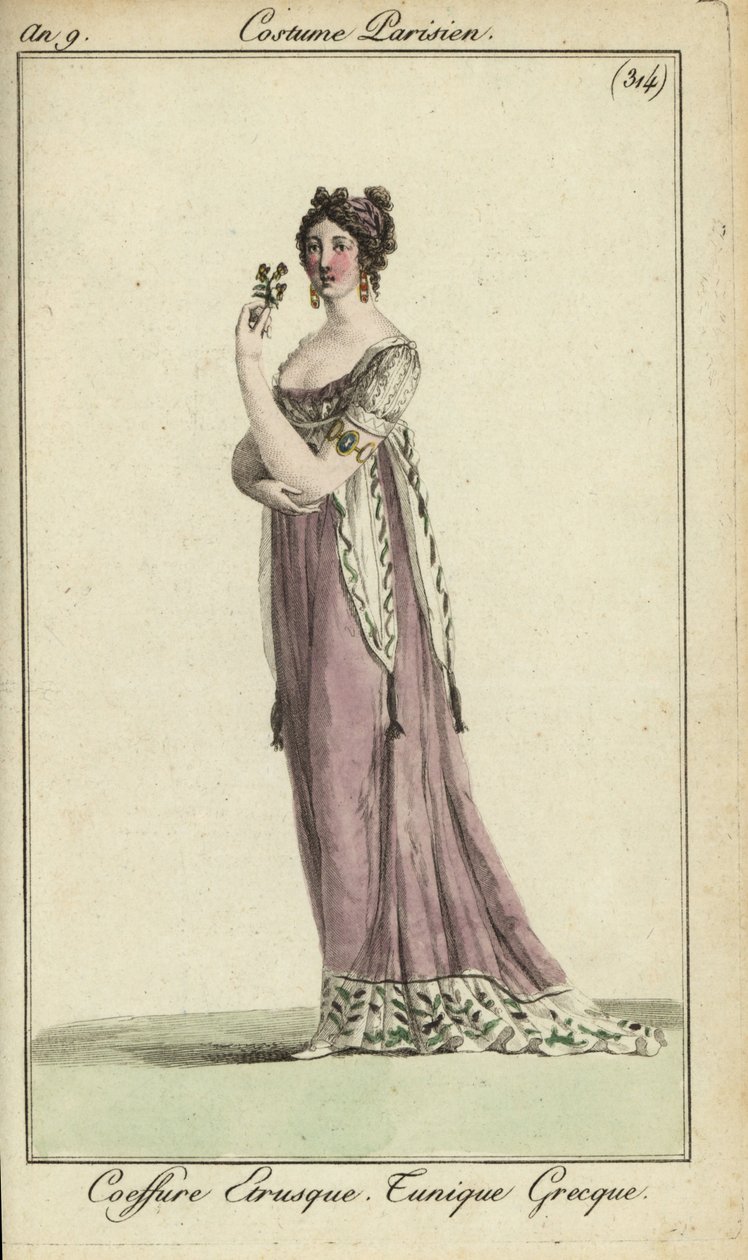 Femme à la mode avec coiffure étrusque, tunique de style grec - French School