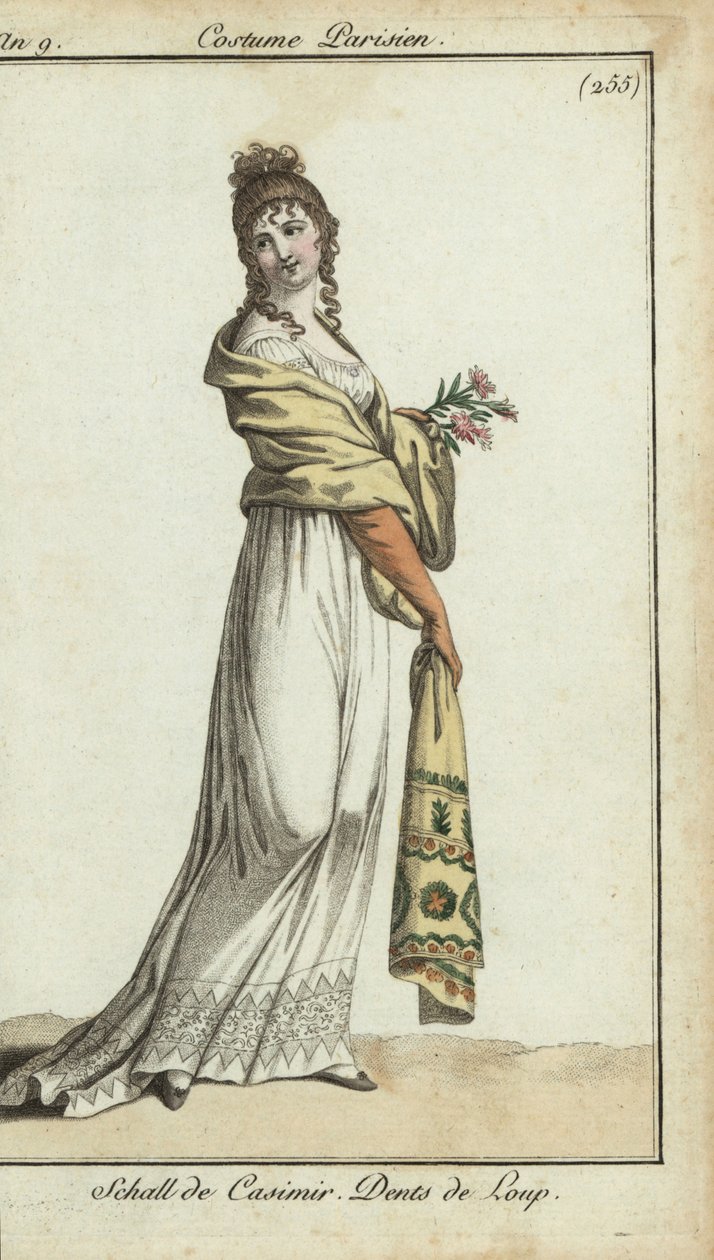 Femme à la mode portant un châle en cachemire - French School